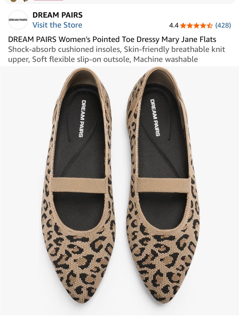 Dream Pairs Leopard Print Pointed Mary Jane Flats - Tan & Black